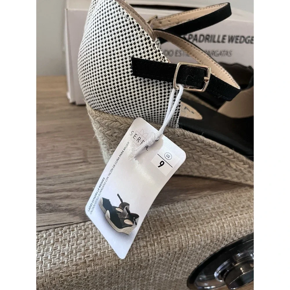 New! Serra Ladies' Espadrille Wedges Black and White Women's Size US 9